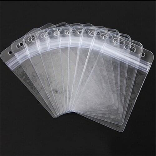 10 PCs Clear Plastic Vertical Waterproof Name Tag Zipper ID Card Holder