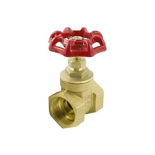 1PT Female Threaded Dual Ports Red Knob Control Water Brass Gate Valve