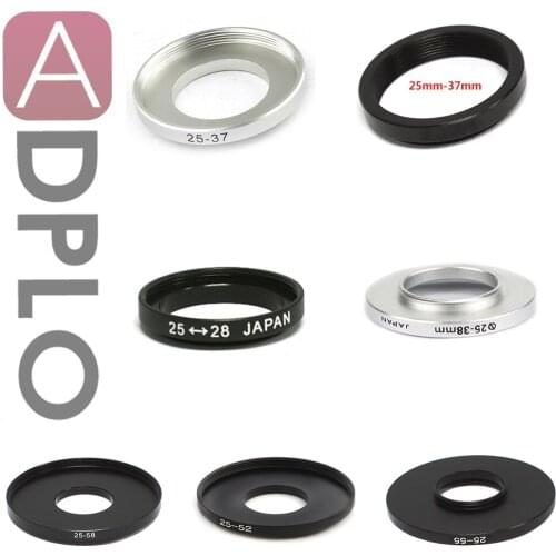 25mm-28mm(black)/ 25mm-37mm(black,silver)/ 25mm-38mm(silver)/ 25mm-52mm/ 25mm-55mm/ 25mm-58mm Step-up Metal Filter Adapter Ring