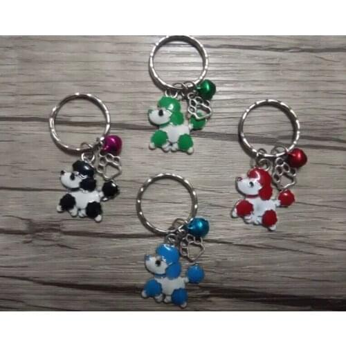50Pcs Vintage Drop Glaze Cute poodle Dog Paw Prints Charm Bell Anti-Theft Purse Key Ring Trace Chains Key Chains Jewelry