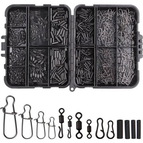 500Pcs/box Matt Fishing Connector Swivels Set with Nice Snap Rolling Swivel quick change swivels for carp Fishing tackle