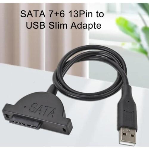 80% Off SATA 7+6 13Pin to USB Slim Adapter TPE USB2.0 Optical Drive Cable for Laptop