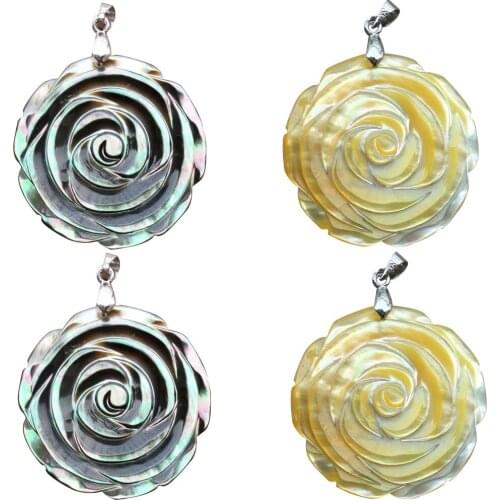 Free Shipping Women Fashion Jewelry Beautiful Black Yellow Mother of pearl Shell Flower Pendant Bead 1pcs WFH824