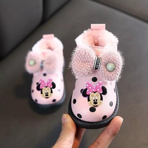 Disney childrens cartoon Minnie non-slip soft bottom thick warm short boots cotton shoes baby boys girls casual shoes