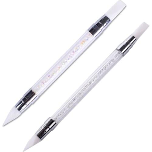 Dual-Ended Nail Art Silicone Sculpture Pen Rhinestones Handle 3D Carving DIY Glitter Powder Picker Manicure Dotting Brush