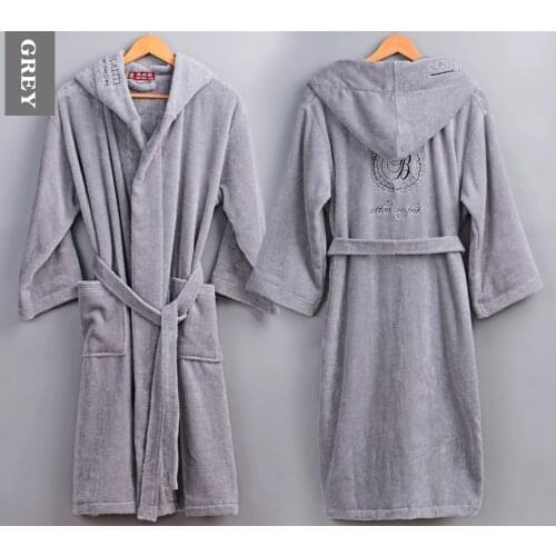Winter Cotton Bathrobe Men Male Hooded Thick Warm Dressing Gown Mens Home Hotel Wedding Bridesmaid Robe Gray High Quality