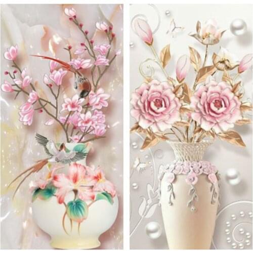 Huacan 5d Diamond Painting Full Drill Square/round Flower Mosaic Vase Living Room Wall Decoration Diamond Art