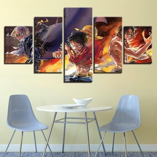 JIE DO ART Art Wall Art Canvas Poster Living Room Home Decor 5pcs One Piece Cartoon Painting HD Print Anime Characters