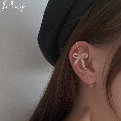 Jisensp Crystal Lovely Bowknot Ear-Jackets Earrings Everyday Jewelry for Women Piercing Geometric Cross Snowflake Moon Earring