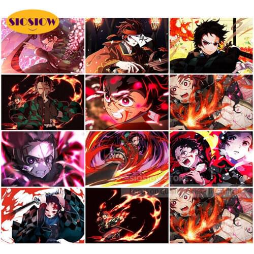 Full Square Diamond Pictures Embroidery Fan Art Painting Demon Slayer Kimetsu No Yaiba Cross Stitch Anime Character Home Decor