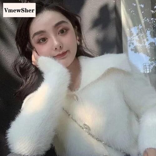 VmewSher New Sailor Collar Soft Knitted Cardigan Women 2020 Winter Solid Mohair Buttons Long Sleeve Sweater Female Loose Outwear