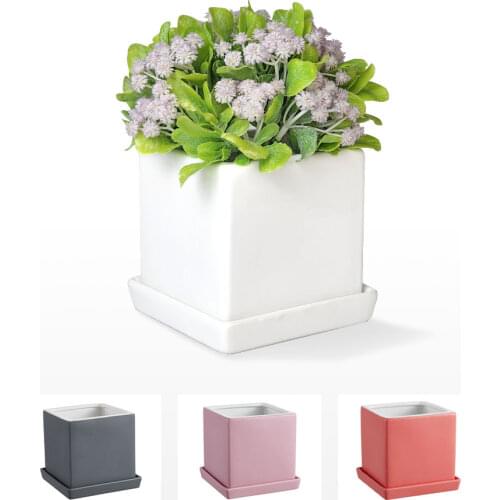 Ceramic Pots And Flowerpots Simple Nordic Succulent Green Radish Square Trumpet With Tray Balcony Office Desktop