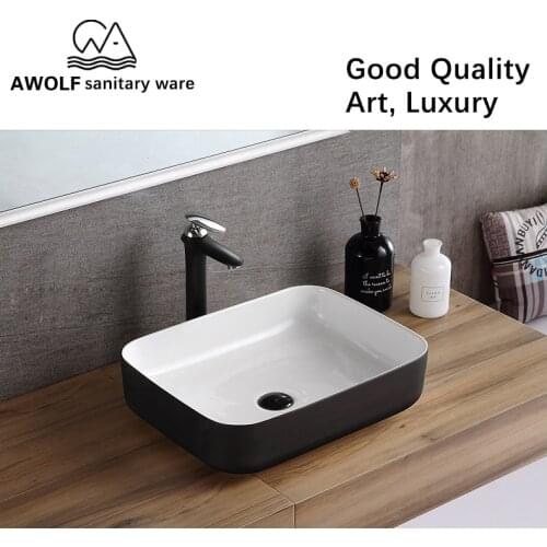 Bathroom Ceramic Vessel Sinks 500*390*140mm With Pop Up Drain Soft Hose Matte Black Simplicity Basin Sink Above Counter AM812