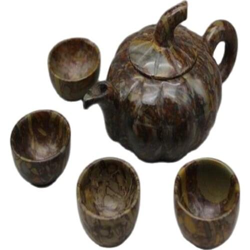 Chinese Nature Jade Sculpture Tea Teapot And Tea Cup A Set