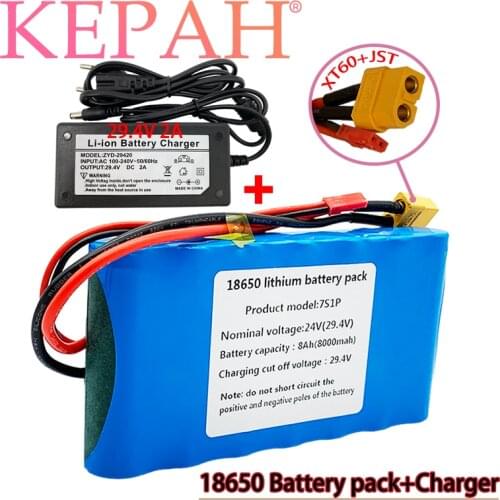 24V 7S1P 29V 8000mAh 7S1Plithium ion battery pack is suitable for scooter toy bicycle with built-in BMS and charger sales