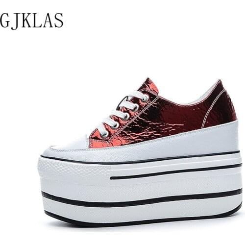 Real Leather Casual Shoes Wedge Sneakers Ladies Leather Platform Shoes for Women Fashion Vulcanize Shoes Woman Heels Sneakers