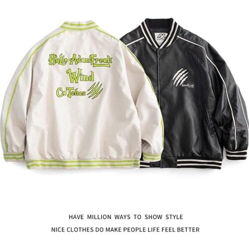 New Arrival Autumn Scratch Marks Oversize PU Leather Oversize Mens Motorcycle Jacket Bomber Unisex Womens Baseball Pilot Coat