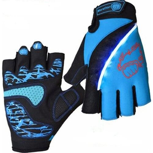MOREOK LED Light Summer Half Finger Breathable Lycra Gel Padded Non-slip Mountain Bike Cycling Road Bike Bicycle Gloves