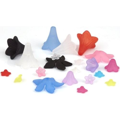8Seasons Frosted Acrylic Beads Lucite Lily Flower At Random And White/Black Color DIY Making Earrings Jewelry Findings,50-800PCs