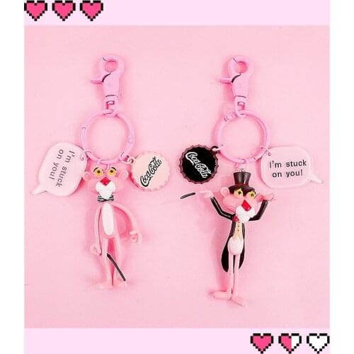 Cute Cartoon Pink Panther Creative Birthday Keychain Women Bag Charm Pendant Keyfob Christmas Gift Jewelry Couple Gift