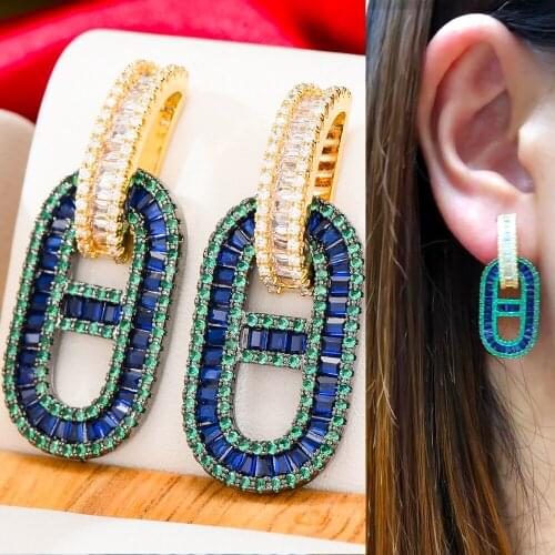 Missvikki 4 Colors Trendy Luxury Cute Oval Pendant Earrings for Women Fine Jewelry Full CZ Bridal Wedding 2021 Earrings Jewelry