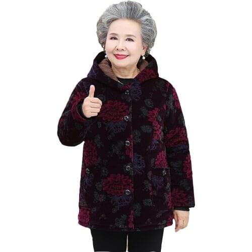 New autumn winter cotton clothing womens middle-aged elderly loose plus size clothes hooded thick cotton coat womens overcoat
