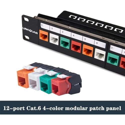 Cat6 12-Ports Patch Panel 10" 1U Rack Mount Incl. Cable Manager Bar With 12pcs RJ45 Tool-less Keystone Jacks with Label Field
