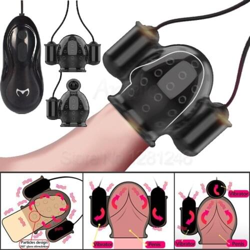 Rechargeable Penis Massager With 2 Caps Male Masturbator Delay Lasting Trainer Sex Products Mens Glans Vibrator Sex Toy For Men