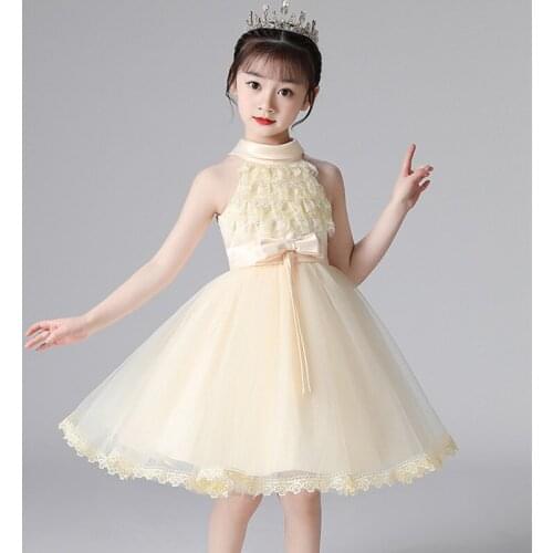 Girl Dress White Princess Show Dress Lace Girls' Performance Dress Host Piano Summer Dress For Girls