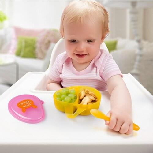 1Set Portable Baby Learning Dishes Assist Food Bowl Spoon Drop Baby Spoon Baby Tableware Assist Bowl for Outdoor