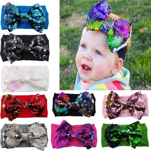 Cute Baby Girl Headbands Knitted Newborn Baby Sequins Bows Hearband Turban Infant Head Bands Hairbands For Kids Girl ACC214