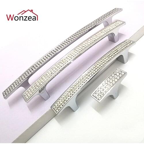 Crystal Furniture Handle Dresser Drawer Silver Pulls Cabinet Handles Rhinestone Glass Kitchen Knob Single hole/ 96mm/128mm/160mm