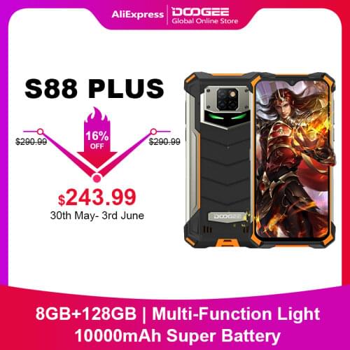 Doogee S88 Plus Rugged Mobile Phone 48MP Main Camera 10000mAh Super Battery 4+128GB Android 10 IP68/IP69K Global version Phone