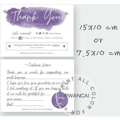 Thank You Card purple Watercolor, DIY Printable Thanks Card for your purchase Note Thank You Card With Coupon Business Card
