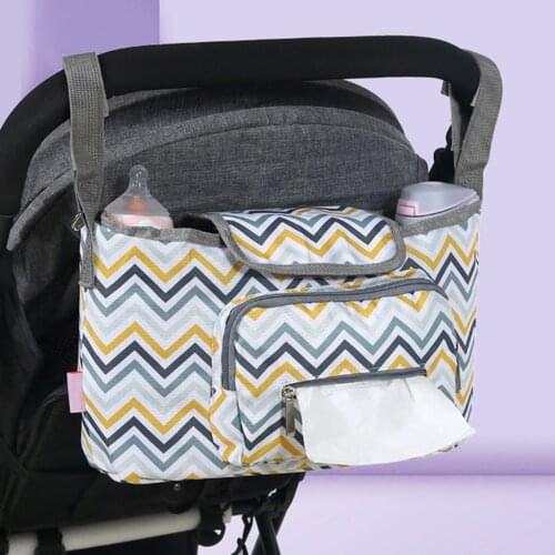 Baby Stroller Bag Handbag Large Capacity Universal Baby Bottle Diaper Nappy Storage Mummy Bag Wave Cartoon Printed Hanging Bag