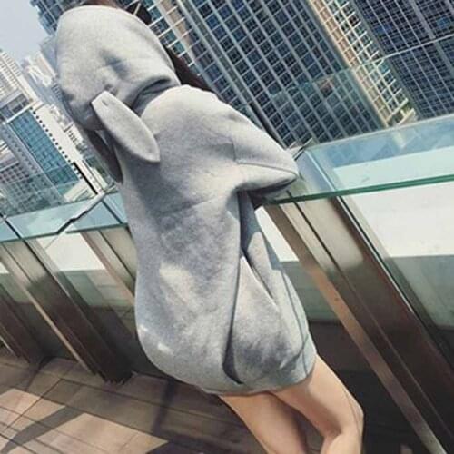 Rabbit Ear Sweatshirt Solid Oversized Hoodie Dress Tunic Long Sleeve Hoodies Women 2021 Kangaroo Pocket Hoodie Loose Tops Худи