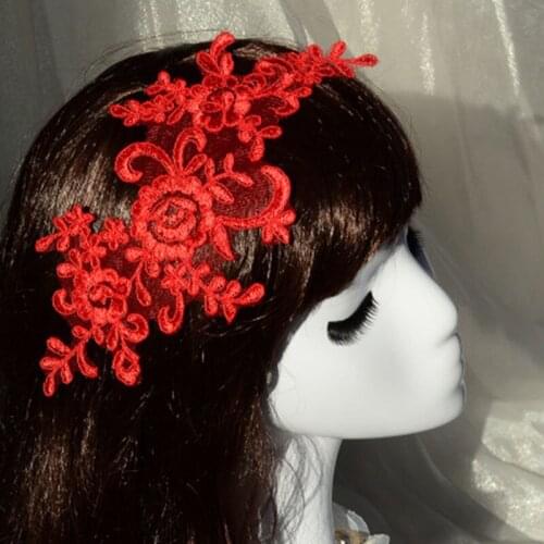1PCS High Quality Flower Lace Fabric Lace Applique Collar Patches Patch Tulle Red Lace Fabric Accessories parches dentelle F2