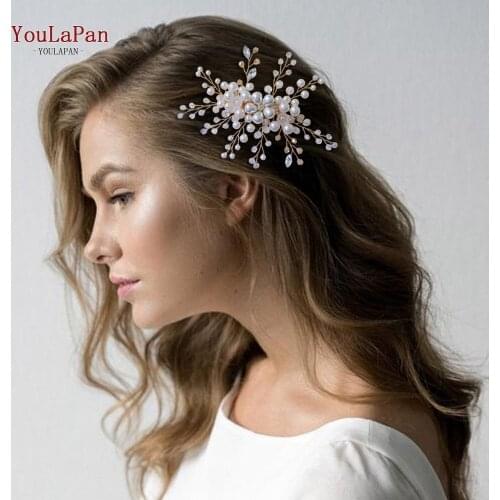 YouLaPan HP136 Bridal Comb Pins Hair Clips Girls Wedding Bridal Crystal Hair Clip Bridal Hair Vine Jewelry with Big Pearls
