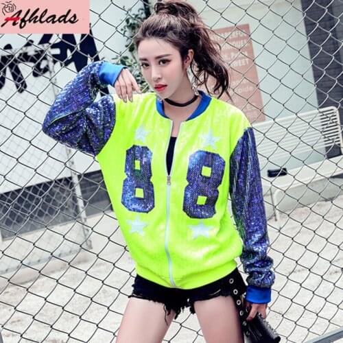 2021 New spring Short Jacket Female Long-Sleeved And Autumn Korean Sequined Patchwork Streetwear hip hop Party Coat Outerwear