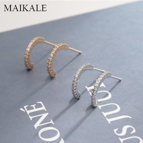 MAIKALE Classic C Shape Zirconia Stud Earrings for Women Gold Silver Color Plated Temperament Small Earrings Charm Jewelry Gifts