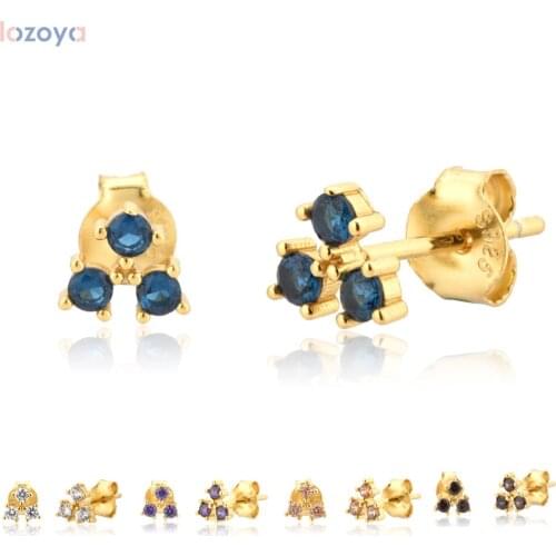 Lozoya 925 Sterling Classic Colorful Rainbow Stud Earring 2020 Rock Punk Fashion Crystal Jewelry For Women Fine Jewels