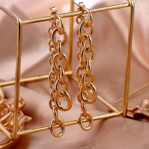 Flatfoosie Trendy New Punk Thick Link Chain Drop Earrings For Women Brincos Gold Silver Color Metal Earring Jewelry Wholesale