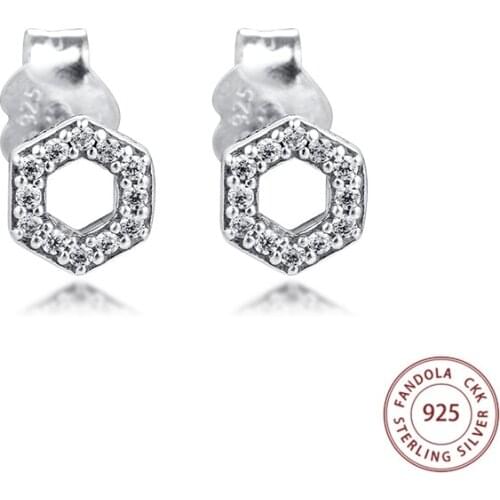 Sparkling Honeycomb Hexagon Stud Earrings for Women 925 Sterling Silver Earings Fashion Statement Jewelry Brincos 2020 New