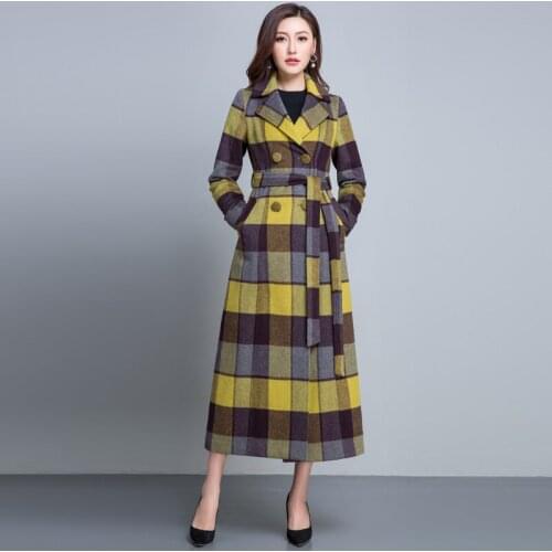 Casaco Feminino Long Autumn Winter Wool Coat Women Casual Flower Plaid Coat Thickness Warm Button Pocket
