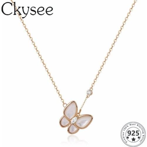 Ckysee News 925 Sterling Silver Necklace White Fritillary ButterflyPendant Necklace For Fashion Women Simple Fine Charms Jewelry