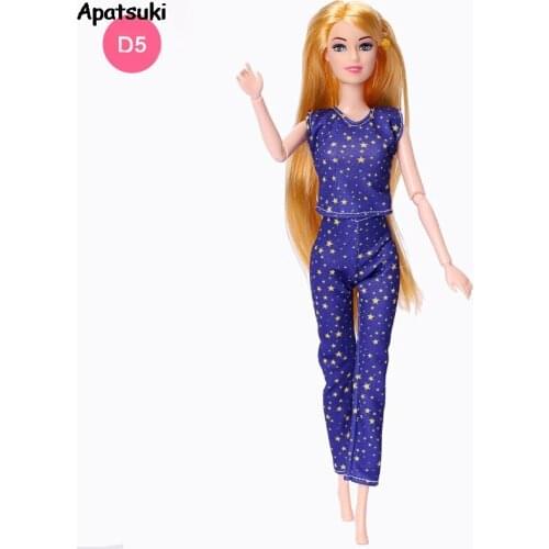 1 Set Blue Sleeveless Shirt Tops & Pants Trousers For Barbie Fashion Clothes Outfit For Barbie Doll Kid Baby Dollhouse DIY Toy