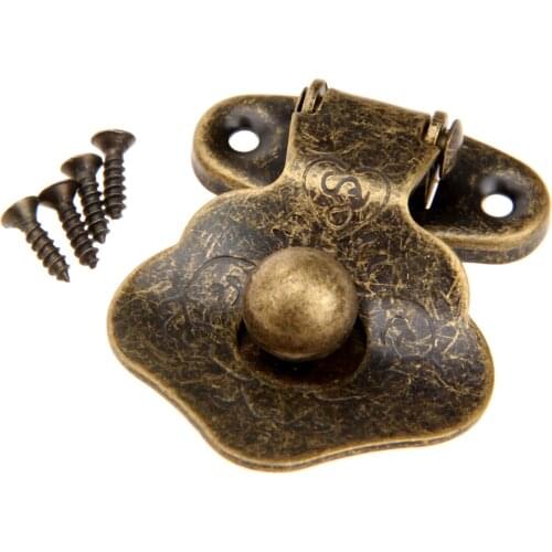 1pc Iron Latch Hasp Hook Lock 42x32mm 4 screws Clasp Buckle Decorative Antique Brass Drawer Box Case Chest Hardware