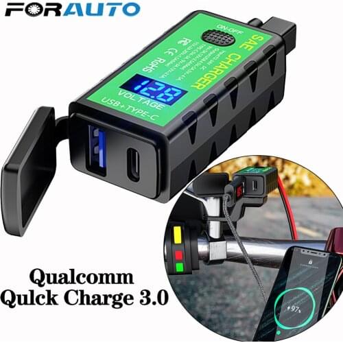 12V 24V SAE Socket Motorcycle USB Charger Voltmeter for Motor Motorbike Scooter Mobile Phone TYPE C Port