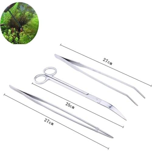3 in 1 Stainless Steel Aquarium Tank Aquatic Plant Tweezers and Scissors spatula Tool Set Aquariums & Fish Starter Kits