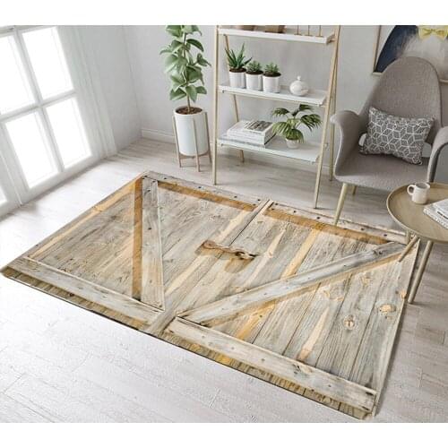 Home Childrens Room Floor Cushion Kitchen Area Rugs Bathroom Carpets Non-Slip Mat Rustic Locked Wooden Board Door Peeled Planks